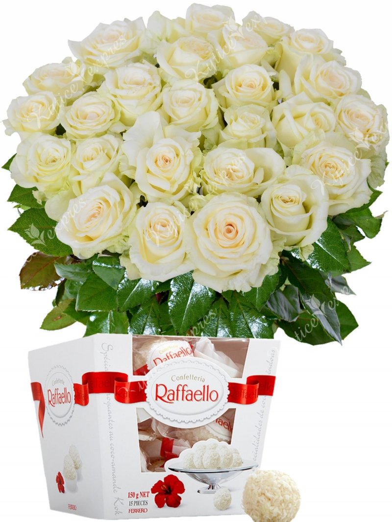 Bílé růže + Raffaello