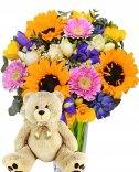 Букет + плюшевый медвежонок - доставка цветов