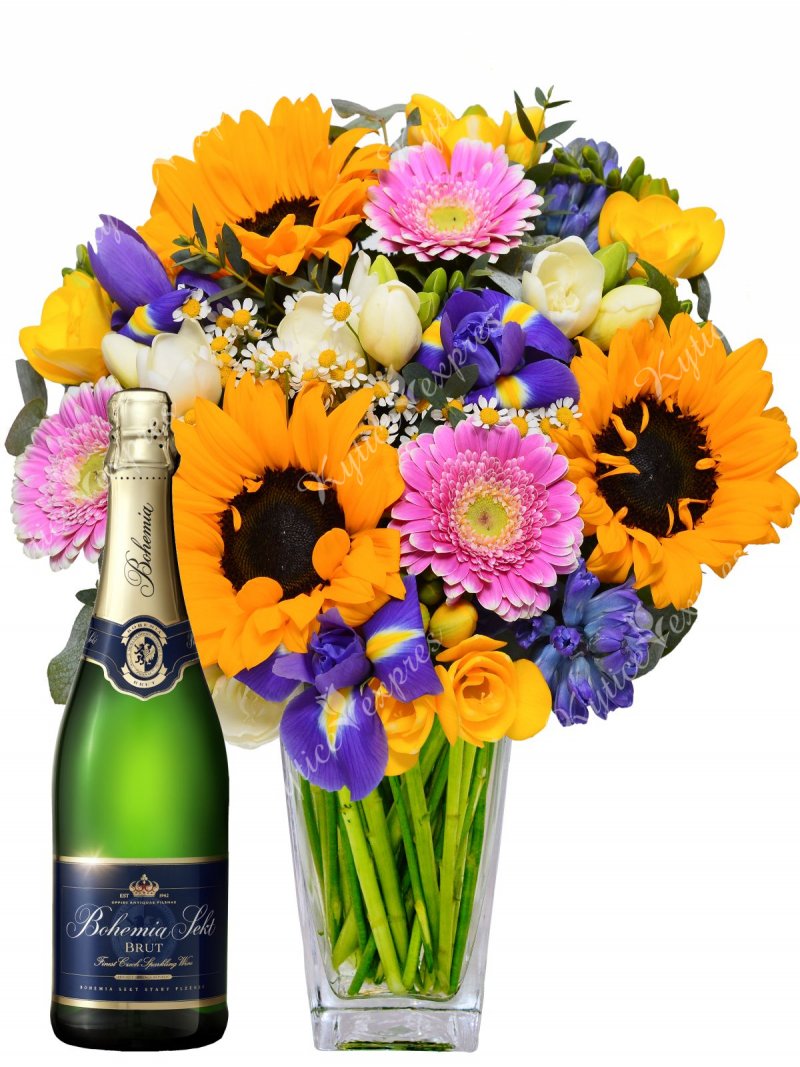 Bouquet + bottle of sparkling wine - flower delivery