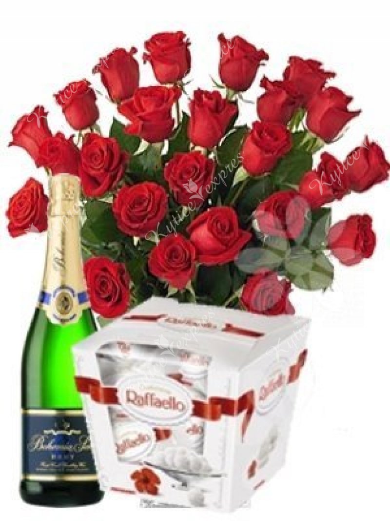 Gift set of bouquets Karin, sparkling wine and Raffaello