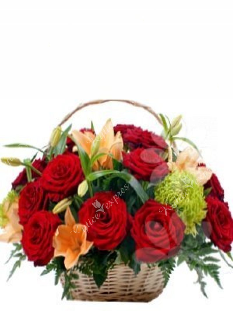 Flower basket of lilies and roses Rubina