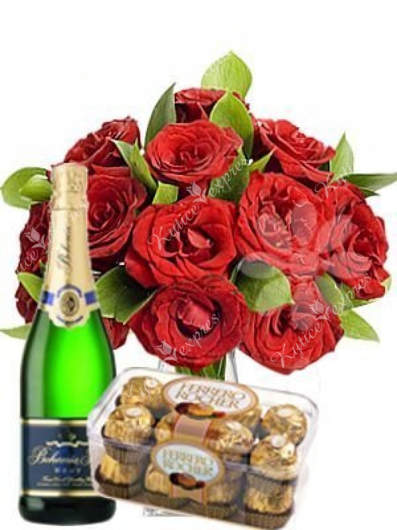 Set of bouquets of Adel, sparkling wine and Ferrero Rocher